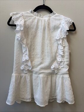 Lovecolette White Eyelet Ruffle Sleeveless Peplum Top Back Zip Summer Festival
